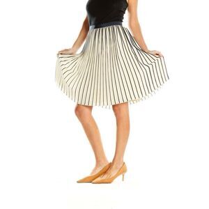 J. Crew Factory Cream Pleated Midi Skirt with Black Stripes
